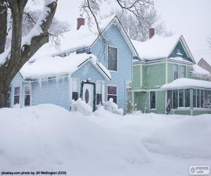 Puzzle Δύο σπίτια καλυμμένα με χιόνι
